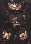 Daniel Seghers Garland of Flowers,with the Virgin and Child oil on canvas
